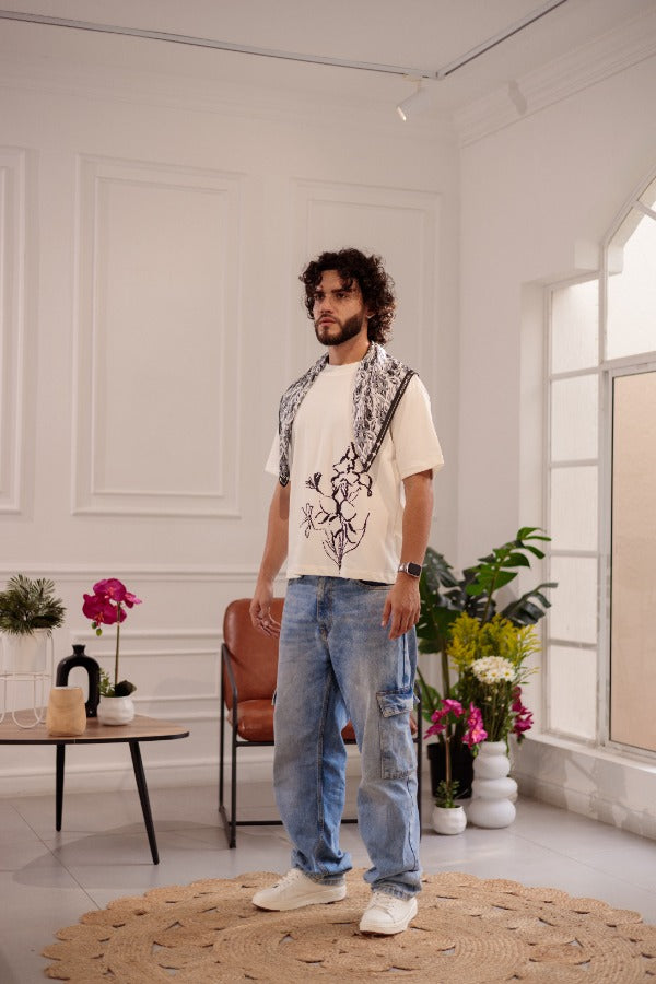 PAÑOLETA ABSTRACCIÓN FLORAL NEGRA