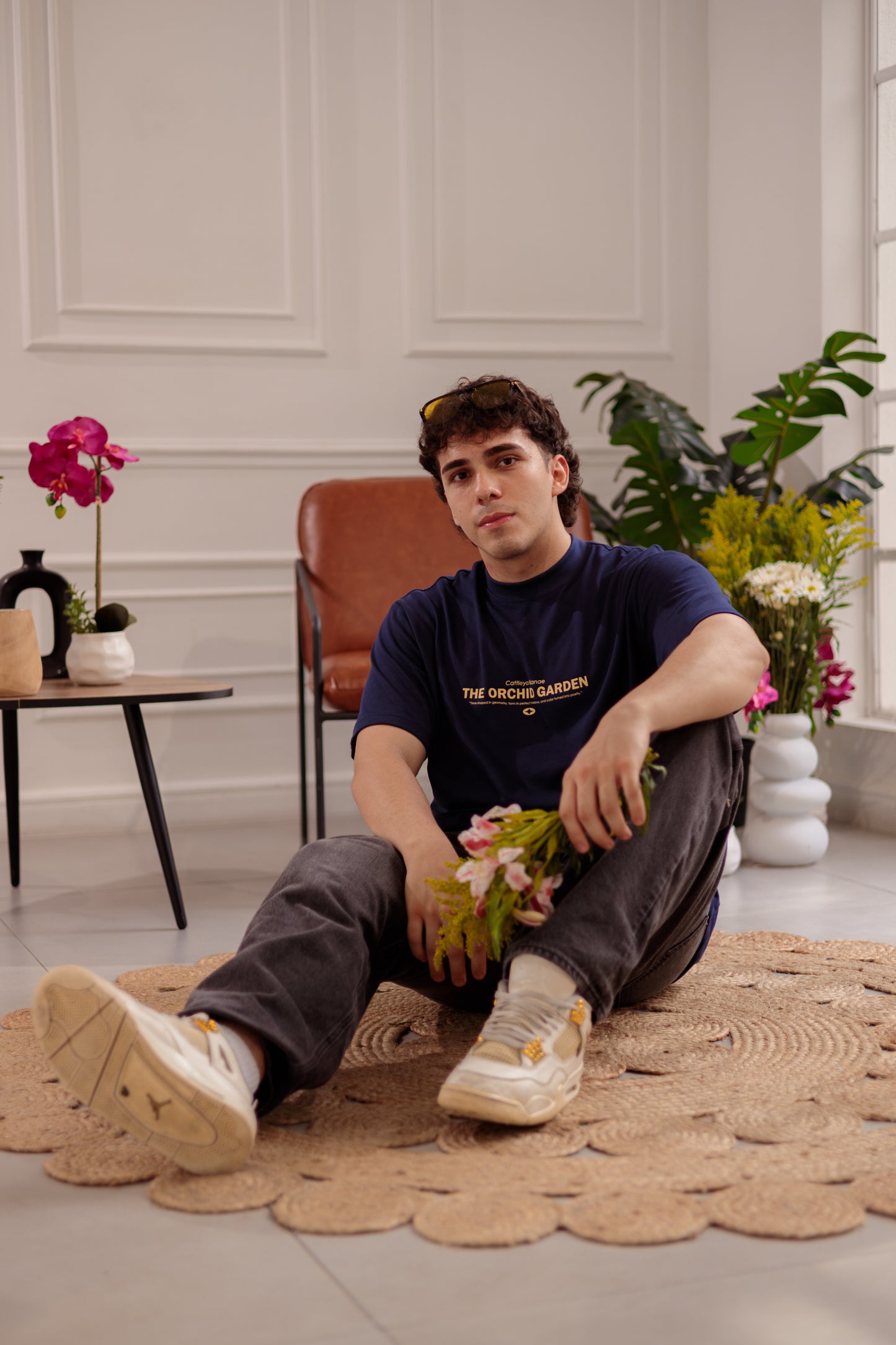 CAMISETA ORCHID GARDEN - OVERSIZED AZUL