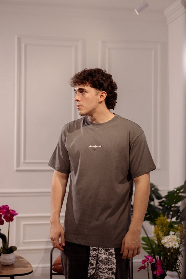 CAMISETA SEMITONO FLORAL - REGULAR GRIS